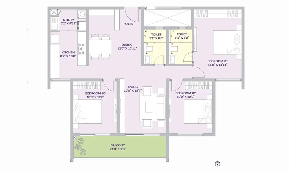Century Liva 2 BHK Floor Plan